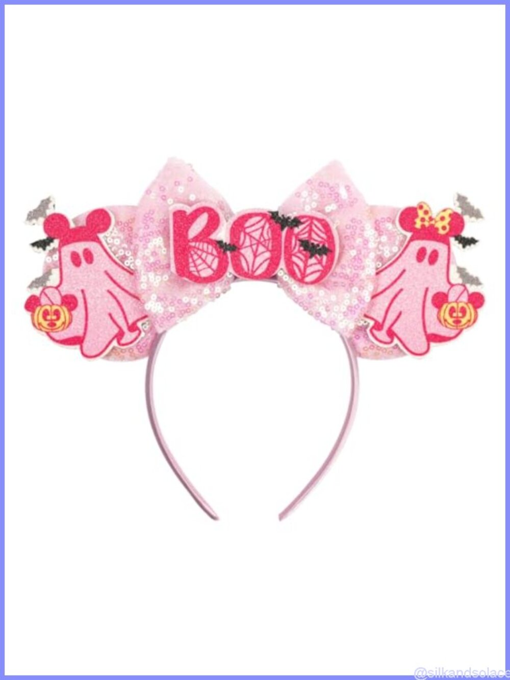 Handmade Sequin Mouse Ear Headband Halloween Ghost BOO Party Accessory